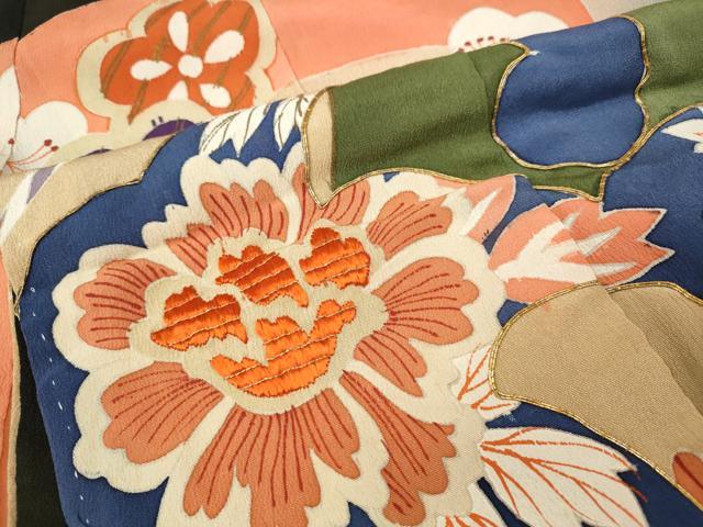 平和屋本店●アンティーク 大正ロマン 振袖 駒刺繍 立波船花文 暈し染め 正絹 逸品 CABL8633ut