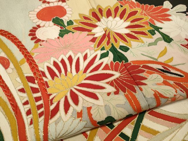 平和屋本店●アンティーク 大正ロマン 振袖 駒刺繍 鼓熨斗花文 金彩 正絹 逸品 CABL8634ut