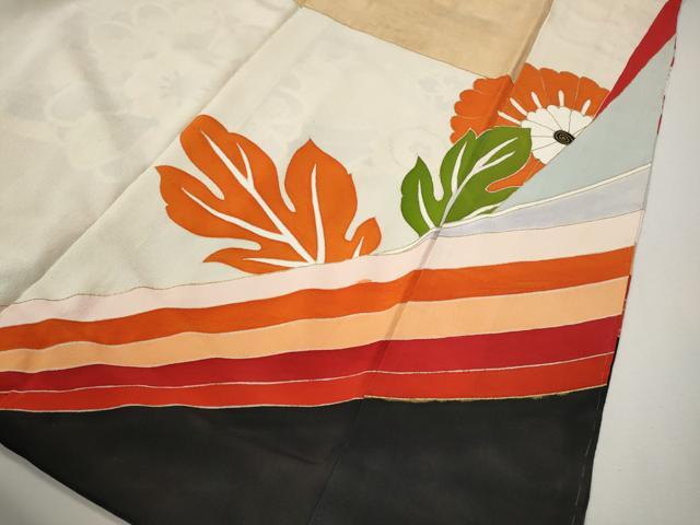平和屋本店●アンティーク 大正ロマン 振袖 駒刺繍 草花文 金彩 正絹 逸品 CABL8635ut