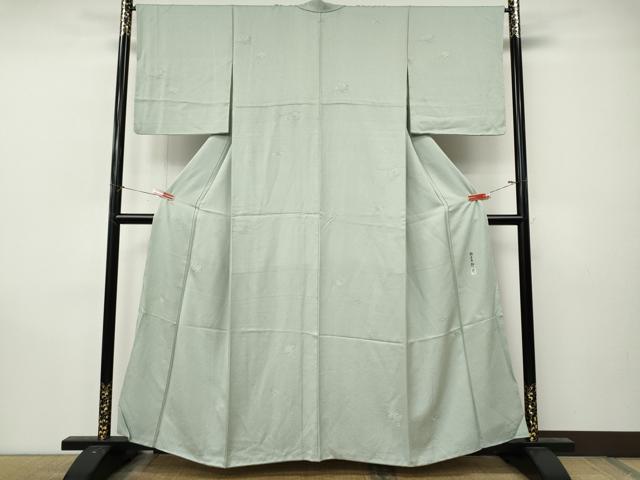 平和屋着物●本加賀友禅作家 柿本市郎監修 色無地 草花地紋 青磁鼠色 正絹 逸品 CABL8667ut