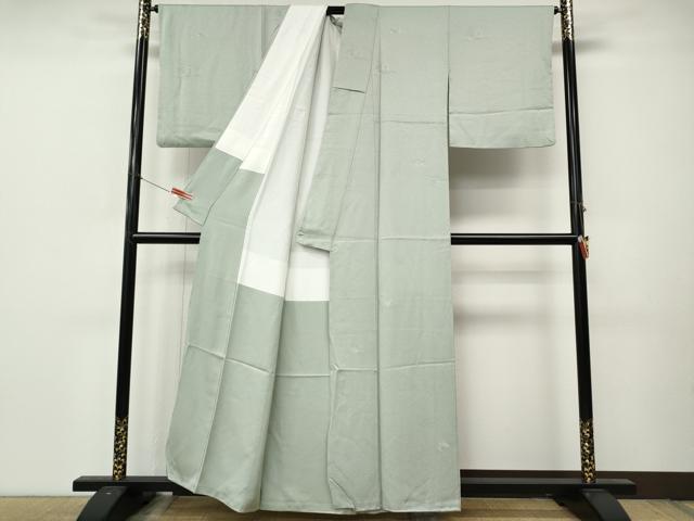 平和屋着物●本加賀友禅作家 柿本市郎監修 色無地 草花地紋 青磁鼠色 正絹 逸品 CABL8667ut