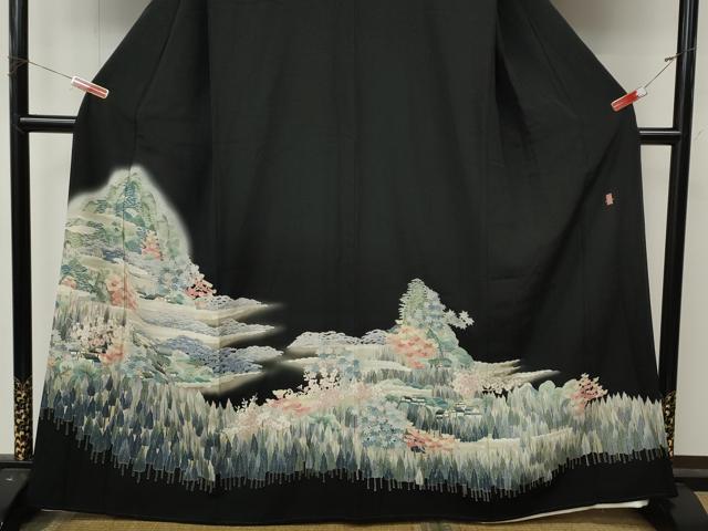 平和屋着物●本加賀友禅作家 束藤岳 黒留袖 風景草花文 暈し染め 正絹 逸品 CABL8675ut