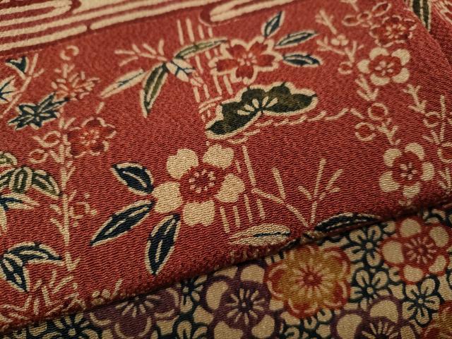 平和屋着物●訪問着 型染め 飛鳥横段花文 鬼しぼ縮緬 正絹 逸品 CABL8678ut