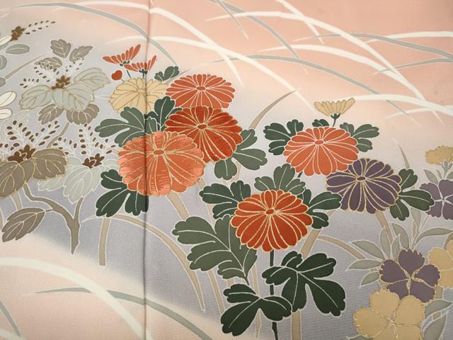 平和屋着物●訪問着 刺繍 草花文 暈し染め 金彩 正絹 逸品 CABL8681ut