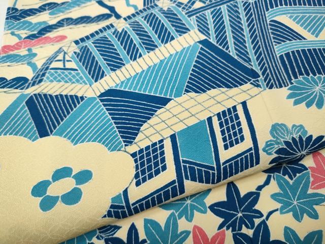 平和屋着物●人間国宝 五代 田畑喜八 訪問着 風景草花文 正絹 逸品 未使用 CABL8687ut