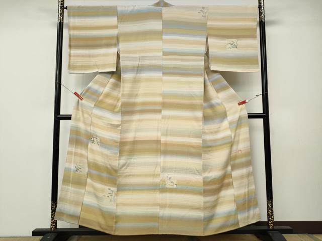 平和屋着物●名門・上野家 四代目 上野真(二代目 上野為二) 訪問着 色紙草花文 お召縮緬 正絹 逸品 CABL8688ut