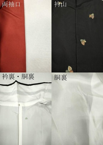 平和屋着物●本場縞大島紬 総刺繍 舞蝶文 正絹 逸品 CABL8694ut