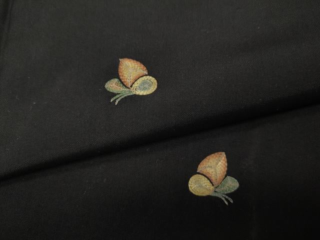 平和屋着物●本場縞大島紬 総刺繍 舞蝶文 正絹 逸品 CABL8694ut