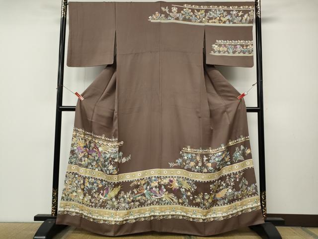 平和屋着物●西陣 京の名門 じゅらく謹製 帝王紫(古代帝王紫) 訪問着 駒刺繍 横段孔雀花文 金彩 正絹 逸品 CABL8695ut