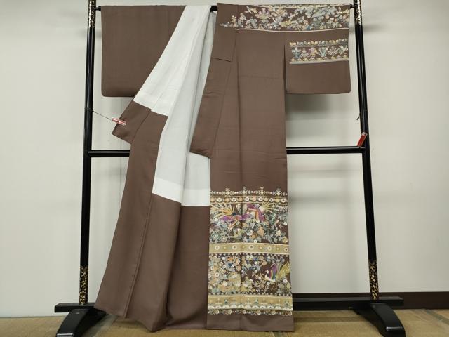 平和屋着物●西陣 京の名門 じゅらく謹製 帝王紫(古代帝王紫) 訪問着 駒刺繍 横段孔雀花文 金彩 正絹 逸品 CABL8695ut