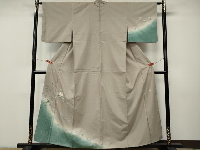 平和屋着物●訪問着 作家物 紬地 枝花文 暈し染め 正絹 逸品 CABL8703ut
