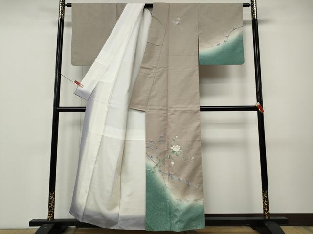 平和屋着物●訪問着 作家物 紬地 枝花文 暈し染め 正絹 逸品 CABL8703ut
