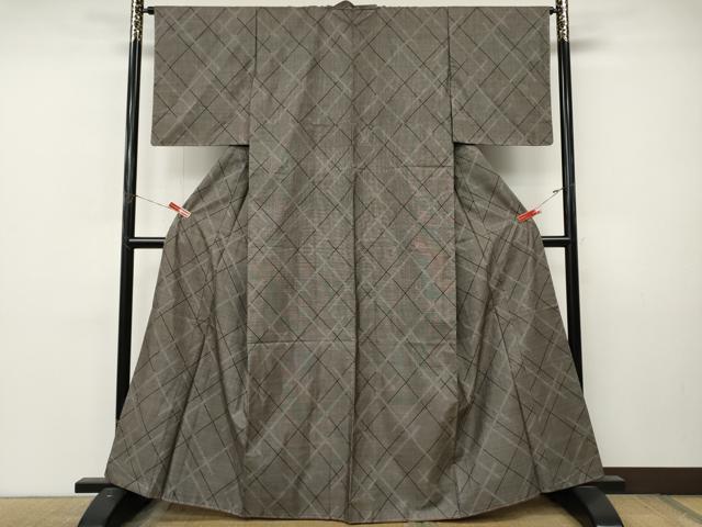 平和屋着物●本場大島紬 9マルキ 格子柄 正絹 逸品 CABL8728ut