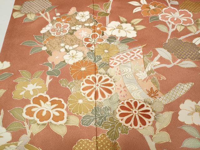 平和屋着物●創業460年・千總 訪問着 駒刺繍 几帳枝花文 金彩 正絹 逸品 CABL8744ut