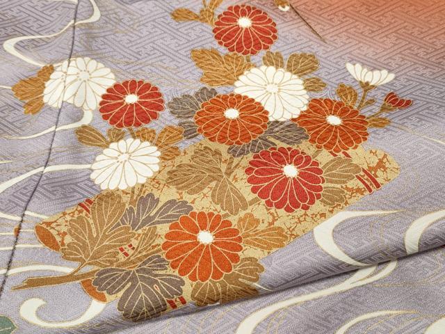 平和屋着物●豪華振袖 草木友禅 駒刺繍 花筏 暈し染め 金彩 正絹 逸品 CABL8745ut