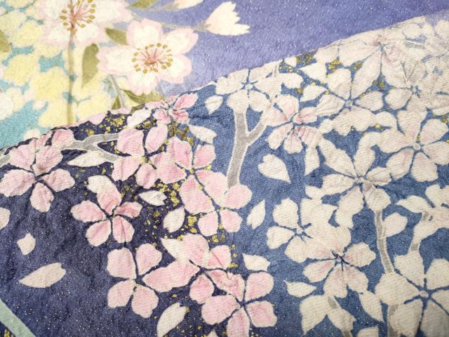 平和屋着物●豪華振袖 絞り 立波枝花文 暈し染め 金通し地 正絹 逸品 CABL8746ut