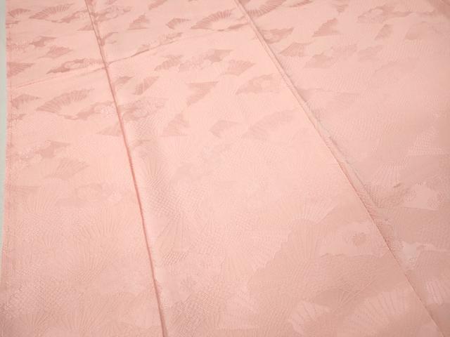 平和屋着物●上質な色無地 扇面花地紋 珊瑚色 正絹 逸品 CABL8753ut