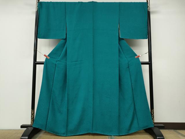 平和屋着物●上質なお召 鳳凰花唐草地紋 納戸色 正絹 逸品 CABL8754ut