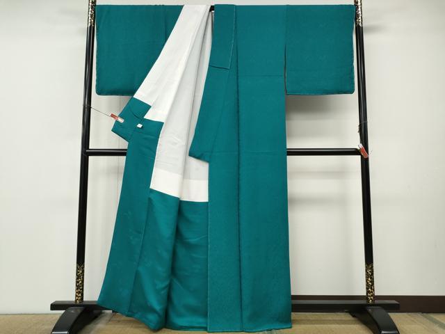 平和屋着物●上質なお召 鳳凰花唐草地紋 納戸色 正絹 逸品 CABL8754ut