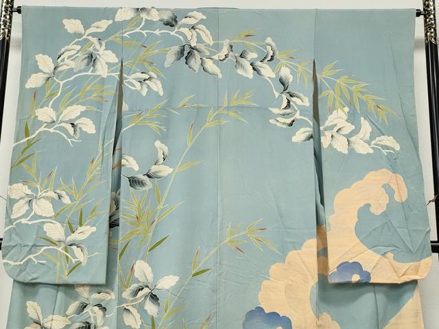 平和屋本店●セミアンティーク 振袖 枝葉文 金銀彩 正絹 逸品 CABL8758ut
