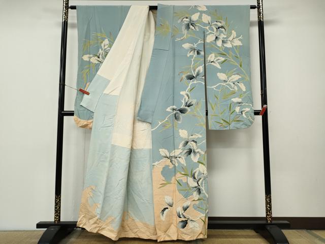 平和屋本店●セミアンティーク 振袖 枝葉文 金銀彩 正絹 逸品 CABL8758ut
