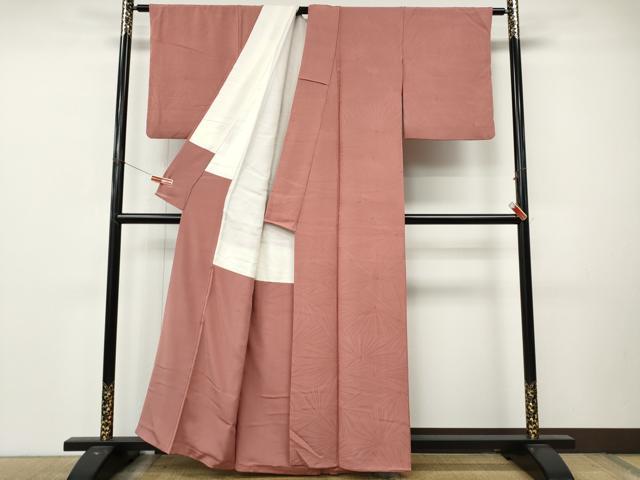 平和屋着物●上質な色無地 平安織 松葉地紋 薄紅色 反端付き 正絹 逸品 CABL8777ut