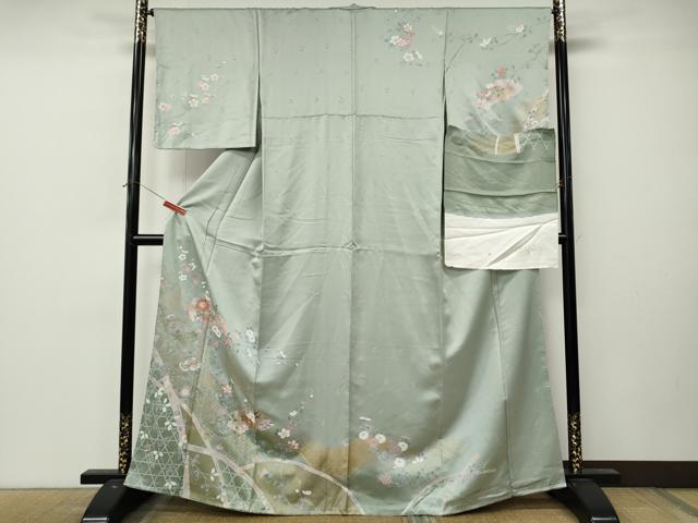 平和屋着物●訪問着 地紙花蝶文 暈し染め 金彩 反端付き 正絹 逸品 CABL8778ut