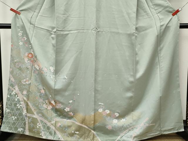 平和屋着物●訪問着 地紙花蝶文 暈し染め 金彩 反端付き 正絹 逸品 CABL8778ut