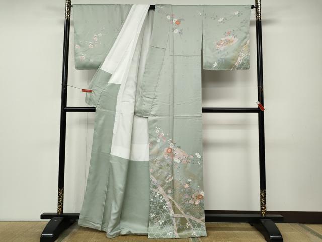 平和屋着物●訪問着 地紙花蝶文 暈し染め 金彩 反端付き 正絹 逸品 CABL8778ut