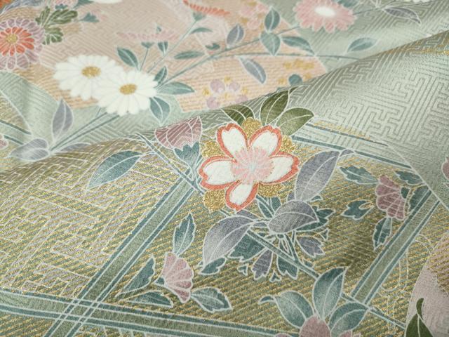 平和屋着物●訪問着 地紙花蝶文 暈し染め 金彩 反端付き 正絹 逸品 CABL8778ut