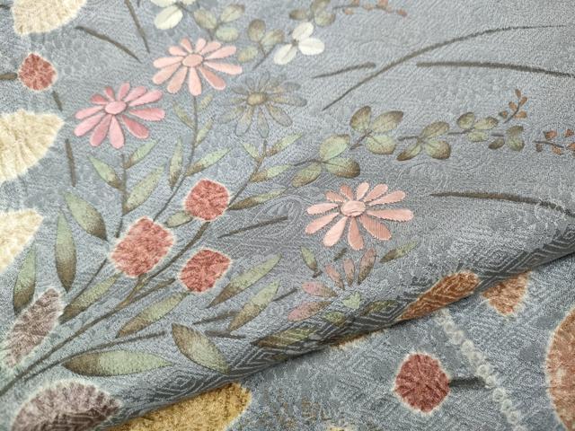 平和屋着物●訪問着 絞り 刺繍 草花文 金彩 正絹 逸品 CABL8791ut