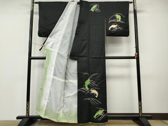 平和屋着物●訪問着 伊勢海老 黒地 金彩 洗える着物 CABL8794ut