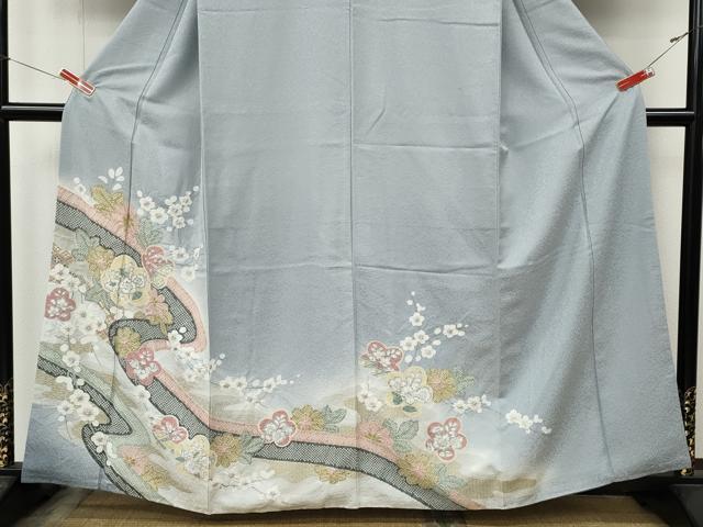 平和屋着物●訪問着 絞り 流水舞花文 暈し染め 金彩 正絹 逸品 CABL8800ut