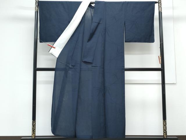 平和屋着物*夏物 色無地 草葉紋紗 濃藍色 正絹 逸品 CABL8805th