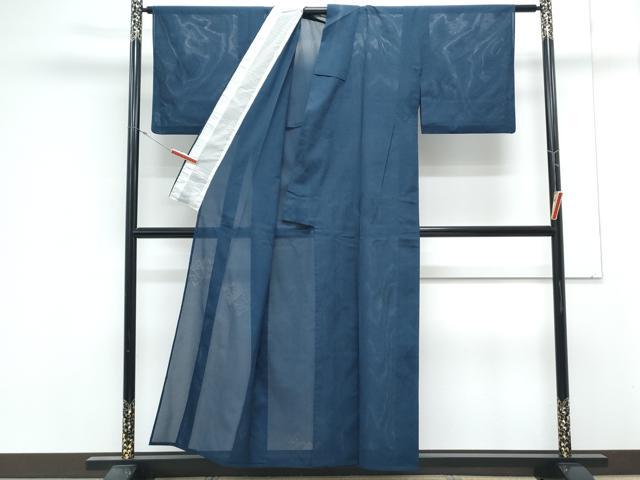 平和屋着物*夏物 色無地 縦絽 菱文紗 留紺色 正絹 逸品 CABL8809th