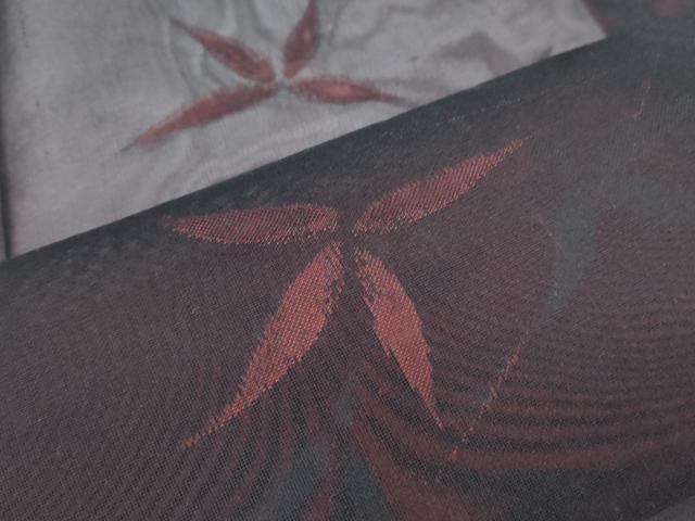平和屋着物*夏物 小紋 紗 草葉文 黒地 正絹 逸品 CABL8811th