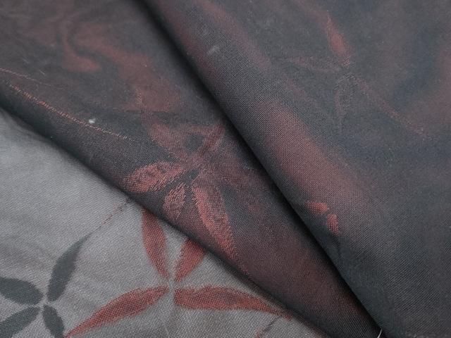 平和屋着物*夏物 小紋 紗 草葉文 黒地 正絹 逸品 CABL8811th