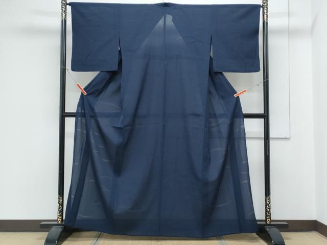平和屋着物*夏物 色無地 芝草紋紗 濃藍色 正絹 逸品 CABL8824th