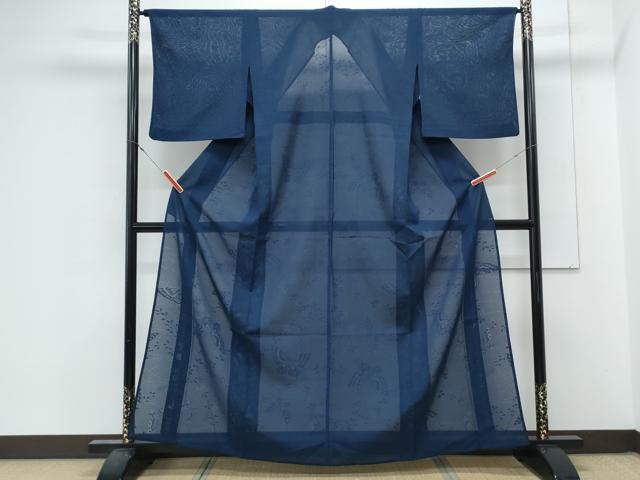 平和屋着物*夏物 色無地 絽 舞蝶紋紗 留紺色 正絹 逸品 CABL8831th