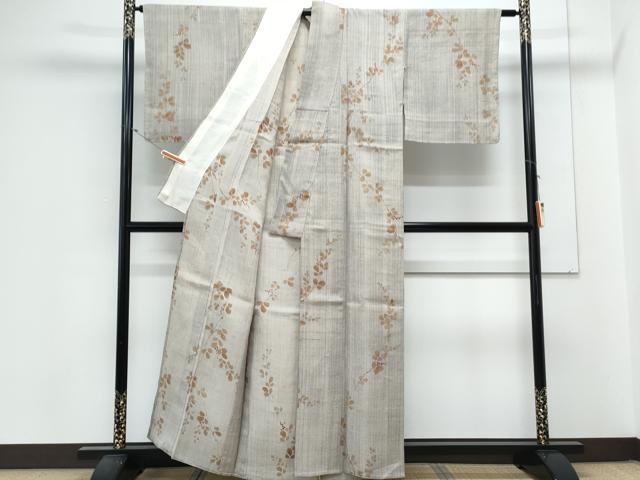 平和屋着物*夏物 小紋 生紬 紗 草葉文 正絹 逸品 CABL8836th
