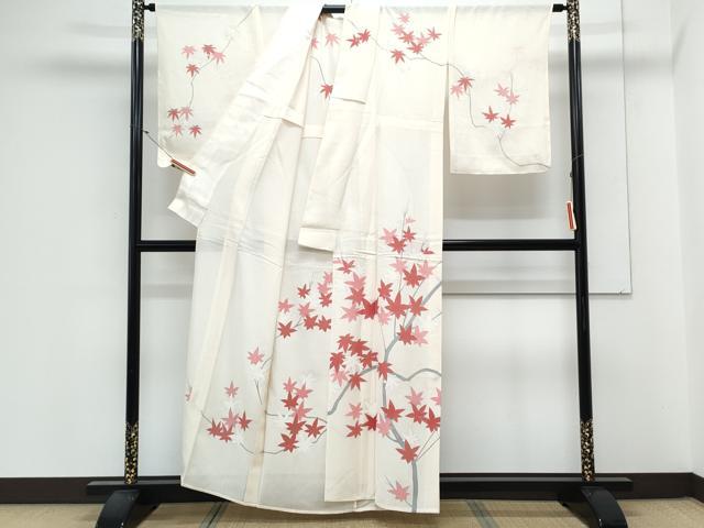 平和屋着物*夏物 訪問着 絽 駒刺繍 枝楓文 銀彩 正絹 逸品 CABL8855th
