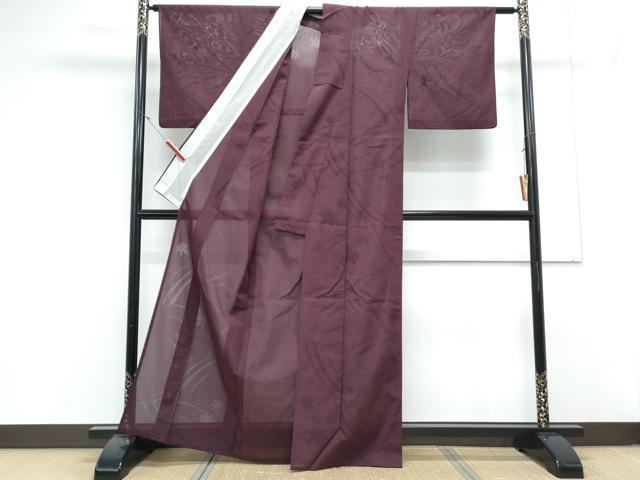 平和屋着物*夏物 色無地 楓紋紗 葡萄色 正絹 逸品 CABL8917th