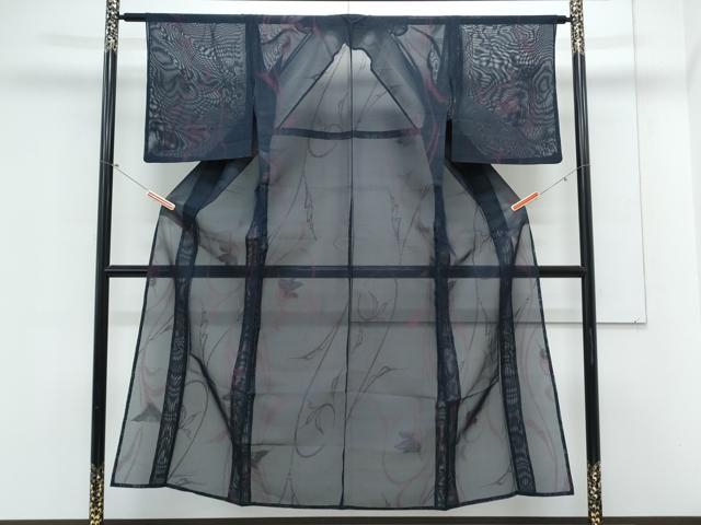 平和屋着物*夏物 小紋 紗 花唐草文 銀糸 正絹 逸品 CABL8945th