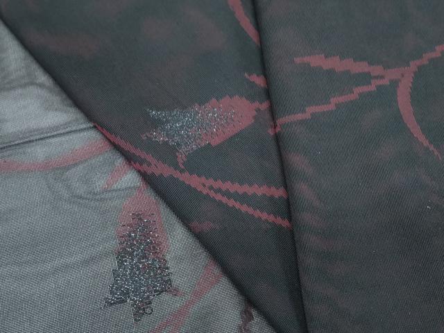 平和屋着物*夏物 小紋 紗 草花文 黒地 銀糸 正絹 逸品 CABL8971th