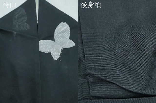 平和屋着物*夏物 小紋 紗 舞蝶文 黒地 銀糸 正絹 逸品 CABL8999th