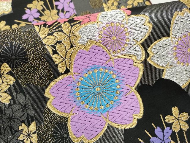 平和屋着物●両面 六通柄袋帯 唐織 舞桜文 黒地 金糸 正絹 逸品 CABL9605hy