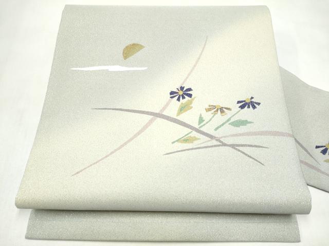 平和屋着物●九寸名古屋帯 刺繍 枝花文 金糸 正絹 逸品 CABL9607hy