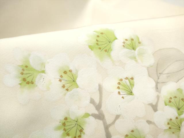 平和屋着物●塩瀬 九寸名古屋帯 作家物 手描き 枝梅文 金彩 正絹 逸品 CABL9611hy