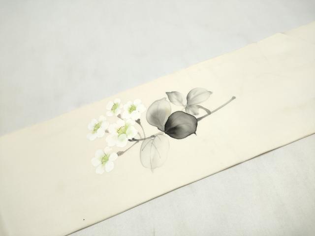 平和屋着物●塩瀬 九寸名古屋帯 作家物 手描き 枝梅文 金彩 正絹 逸品 CABL9611hy