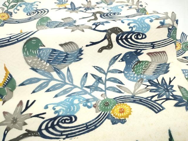 平和屋着物●九寸名古屋帯 紅型 休み鳥花文 正絹 逸品 CABL9624hy